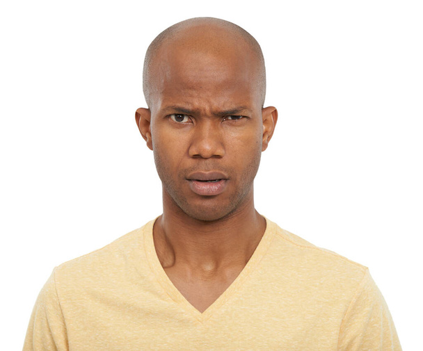 What did you say. An African-Amefrican man frowning and looking puzzled - Foto, Imagen