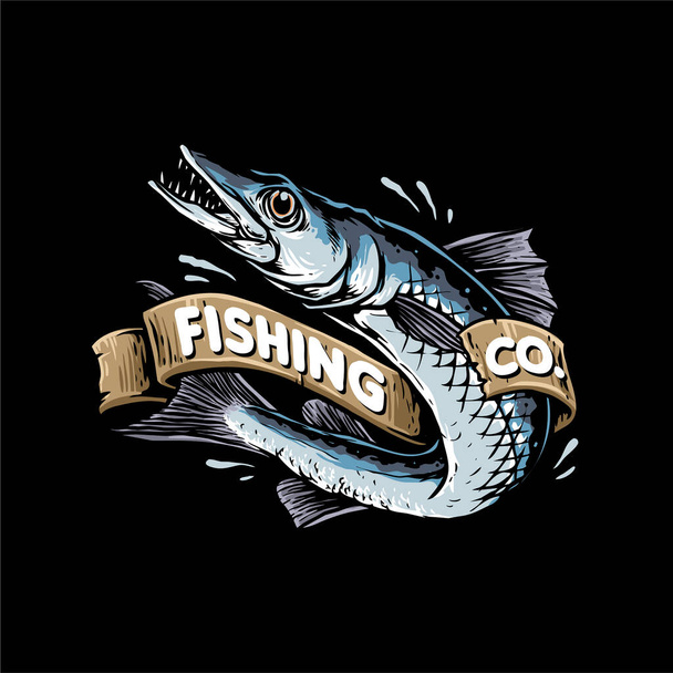emblema de pez barracuda insignia retro vector ilustración - Vector, Imagen