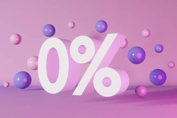 0 percent credit card mortgage banner 3d rendering pink background neon light levitating spheres. Online shopping money saving promotion. Crediting financial market economics advertisement template. - Photo, Image