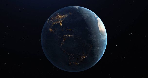 Planeta Tierra azul en el espacio oscuro. La mitad del planeta está iluminado, el otro es el lado oscuro. Foto de alta calidad - Foto, Imagen