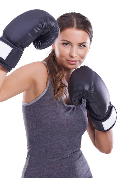 Shes ready for a fight. Portrait of an attractive young female boxer - Zdjęcie, obraz