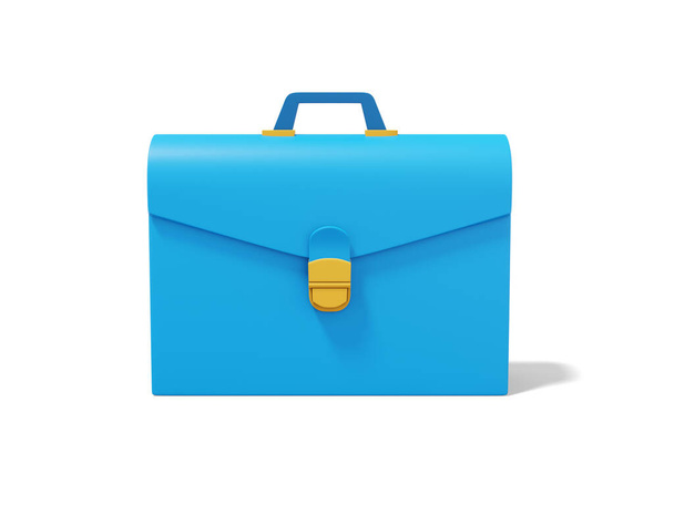 Blue briefcase on white background. Front view. Portfolio icon. 3D rendering - Fotó, kép