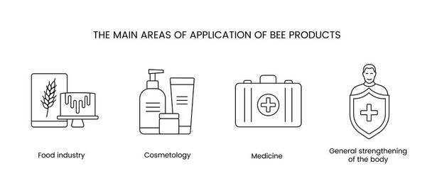 ベクトルにおける蜂蜜の線形アイコンの適用分野 - ベクター画像