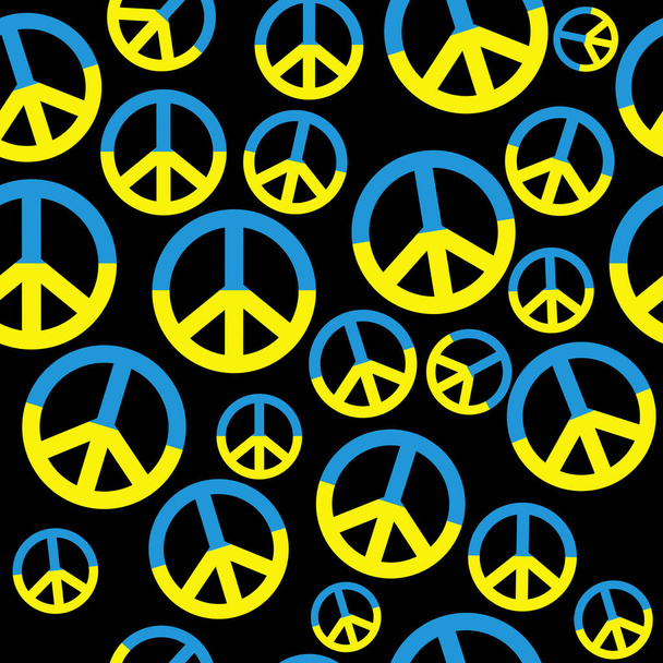 Saumaton malli rauhan merkki Ukrainan lipun mustalla taustalla - Vektori, kuva