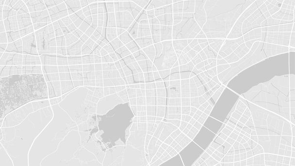 Blanco y gris claro Hangzhou mapa de fondo del vector de área de la ciudad, carreteras e ilustración del agua. Proporción de pantalla ancha, hoja de ruta digital de diseño plano. - Vector, Imagen