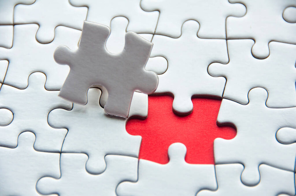 Copy space of white jigsaw puzzle for ideas or text. - Photo, Image