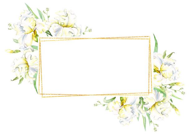 White irises frame. Watercolor clipart - Foto, immagini