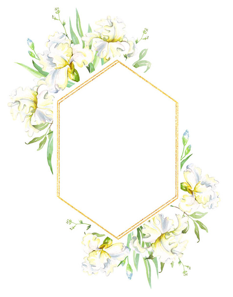 White irises frame. Watercolor clipart - Foto, Imagem