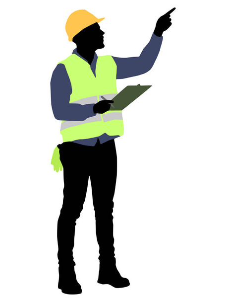 Silueta de trabajador con casco. Ilustración de estilo plano vectorial aislada en blanco - Vector, imagen