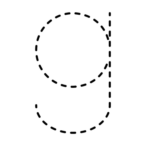 Nyomon követése ábécé kisbetűvel g előírás pontozott vonal elem óvodai, óvodai és Montessori iskolás gyerekek munkalap kézírás gyakorlat tevékenység. - Vektor, kép