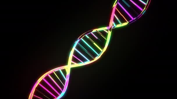 holograficzna animacja DNA obracająca się na czarnym tle, prosta animacja tła naukowego - Materiał filmowy, wideo
