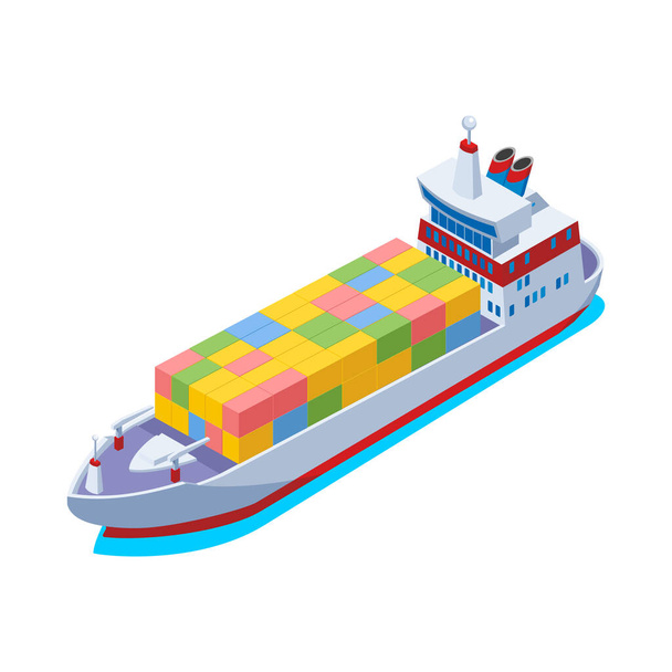 Illustration vectorielle 3D du porte-conteneurs Isometric cargo ship - Vecteur, image