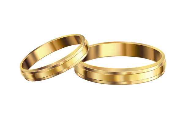 Realistisches Paar goldener Eheringe auf weißem Hintergrund - Vektor, Bild