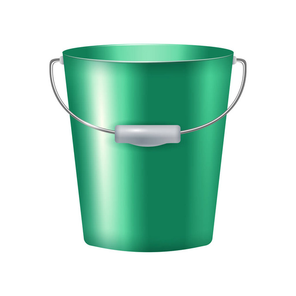 Cubo de metal verde con mango sobre fondo blanco ilustración vectorial realista - Vector, imagen