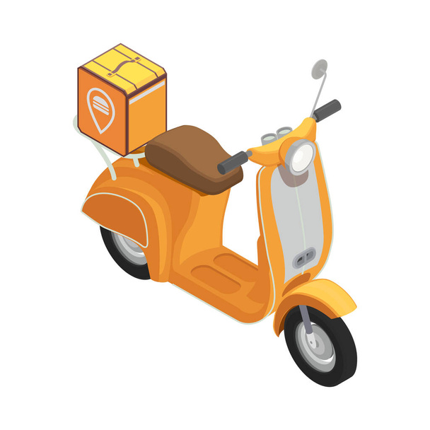 Ícone isométrico de comércio eletrônico com scooter de entrega em fundo branco ilustração vetorial 3d - Vetor, Imagem