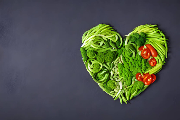 ihmisen sydän valmistettu eri vihanneksia, terveellistä ruokaa käsite - Valokuva, kuva