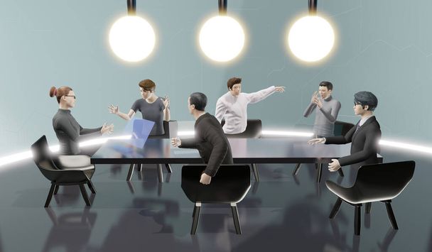 Metaverse, Online-Meetings in Büros und Klassenzimmern von Metaverse Avataren von Menschen in virtuellen Welten 3D-Illustrationen - Foto, Bild