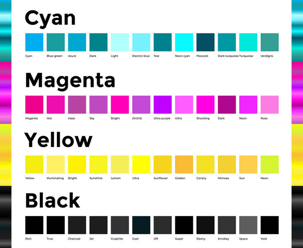 Ilustración de tonos de color Cyan, Magenta, Amarillo y Negro CMYK  - Vector, imagen
