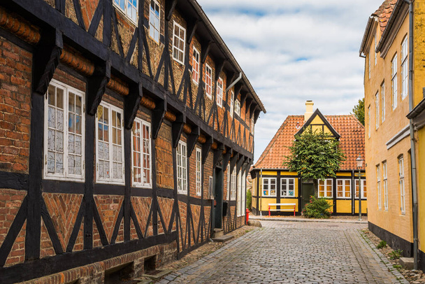 Street and traditional houses in old town of Ribe, Jutland, Denmark - Photo, Image