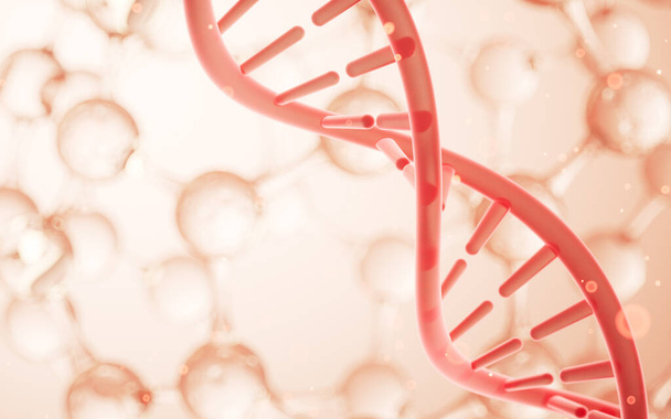ДНК и молекулярная структура, концепция биотехнологии, 3d рендеринг. Цифровой рисунок. - Фото, изображение