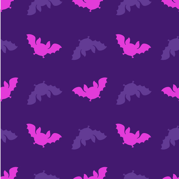 funny cartoon seamless colorful pattern with cute bats on dark background, halloween holiday theme, vector illustration in flat style - Vektor, Bild