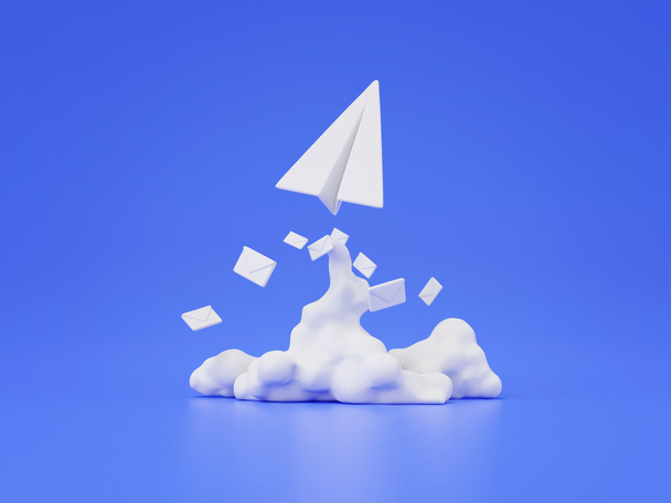 3d render of paper airplane with flying envelope. - Photo, Image