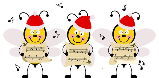 Bir grup şirin arı Noel şarkıları söylüyor. - Vektör, Görsel