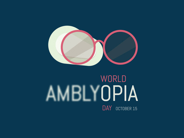 Dia Mundial da Amblyopia 15 de outubro. Patch olho e óculos coloridos no fundo azul. - Vetor, Imagem