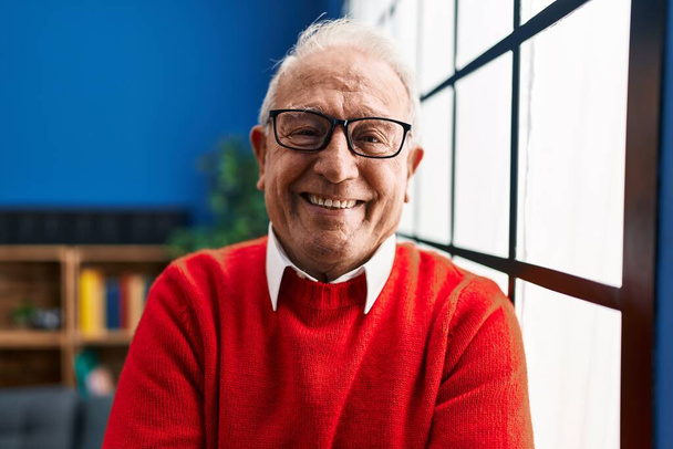 Senior man smiling confident standing at home - Zdjęcie, obraz