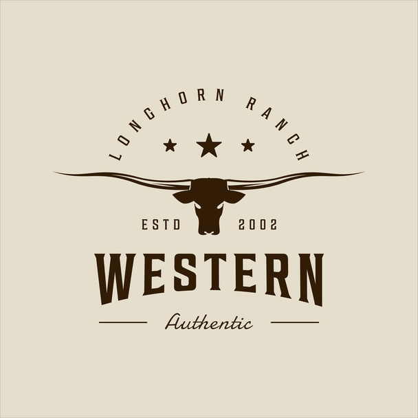 Longhorn texas logo vector vintage ilustración plantilla icono diseño gráfico. cabeza de vaca o de búfalo signo o símbolo para la vida silvestre animal o negocio rancho con estilo tipográfico retro - Vector, imagen