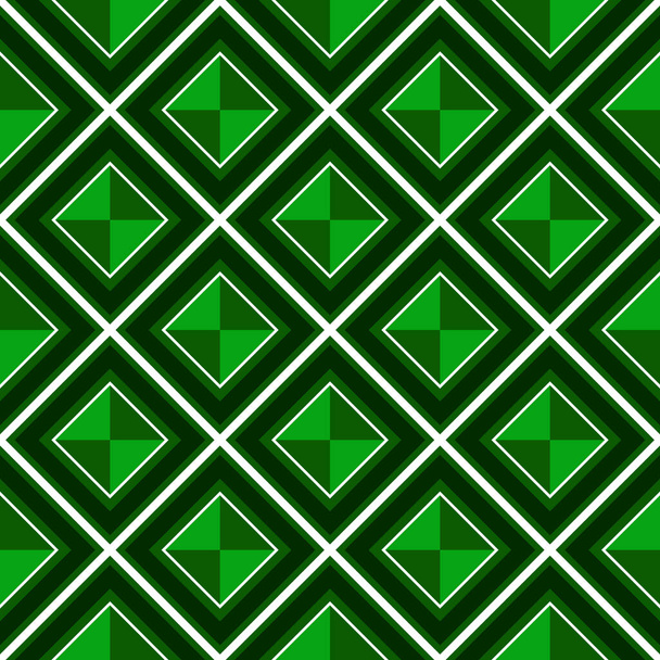 Green jewel seamless pattern. Vector fabric print template. Luxury rhombus ornament. Geometric checkered carpet background.  - Vector, Image