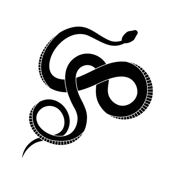 Μαύρη σιλουέτα μπερδεμένο φίδι. Μεμονωμένα ερπετά σύμβολο, άγρια ζώα εικονίδιο φίδι σε λευκό φόντο. Αφηρημένο σημάδι φίδι. Εικόνα διανύσματος φύσης. - Διάνυσμα, εικόνα