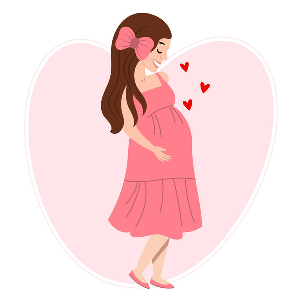 Счастливая беременная женщина. Понятие материнства. Иллюстрация, плакат, вектор - Вектор,изображение