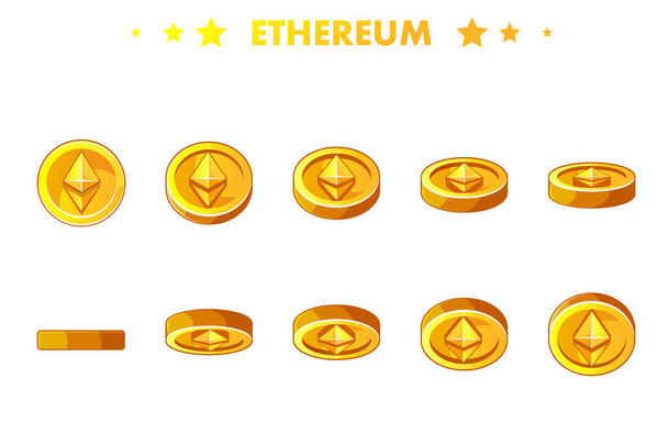 Vector Animation Gold ETHEREUM moneta krok po kroku. Kryptowaluta, ETHEREUM Internetowa waluta przyszłości. - Wektor, obraz