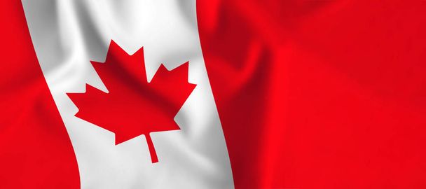Bannière du drapeau du Canada en angle avec la texture du tissu. espace de copie - Photo, image