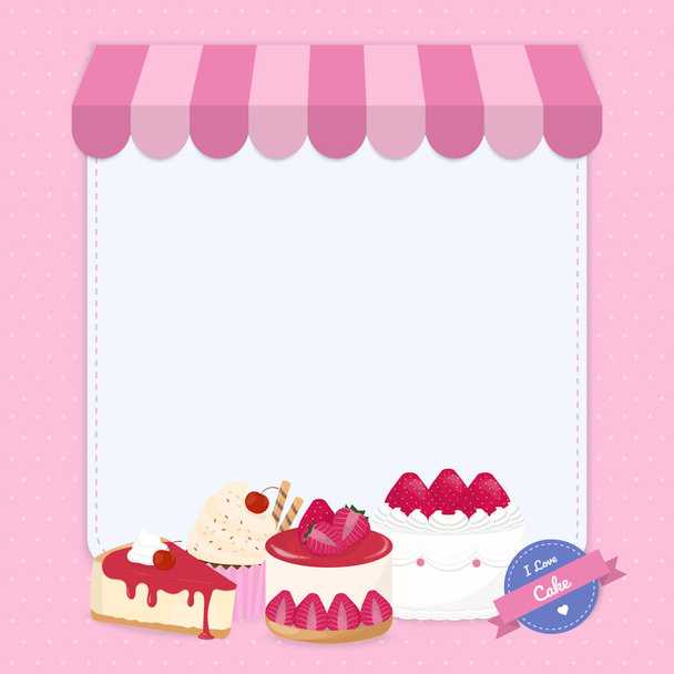 Cake shop concept. Design with cake, cupcake, and copy space on white background. - Vecteur, image