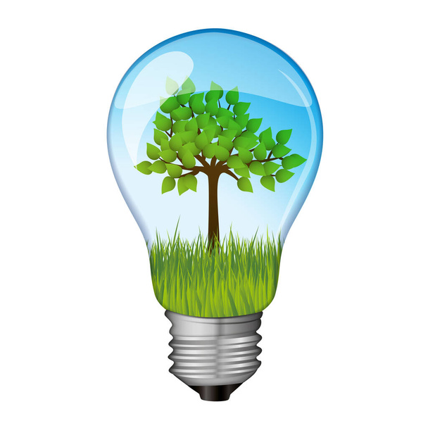 Bulb with a nature scene inside - illustration power consumption design element - Foto, imagen