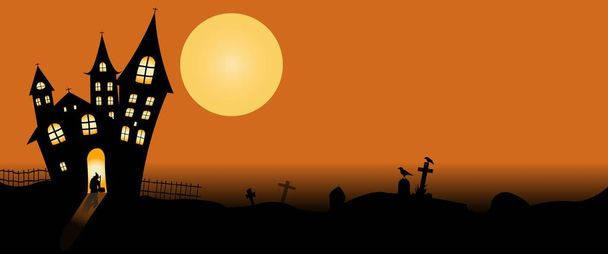 Halloween-Konzept Hintergrund oder Party-Einladung Hintergrund mit einer Mondnacht und Burg. Vektorillustration. - Vektor, Bild