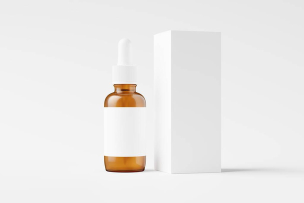 Skleněná kapátko láhev 3D vykreslování bílá slepý Mockup pro design prezentace - Fotografie, Obrázek