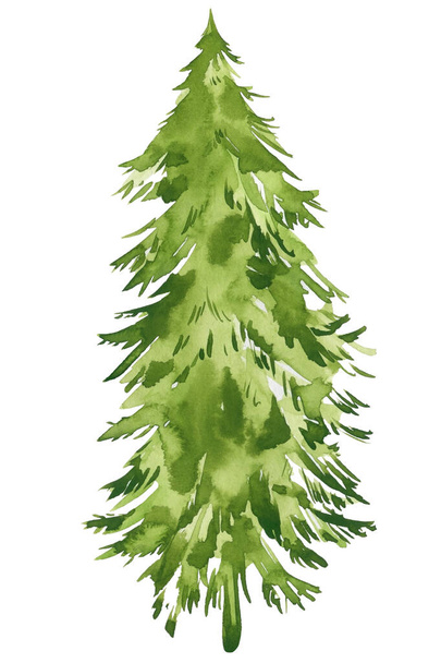 Watercolor Christmas tree, modern design. For printed materials - flyers, poster, greeting card, invitations. High quality illustration - Photo, Image