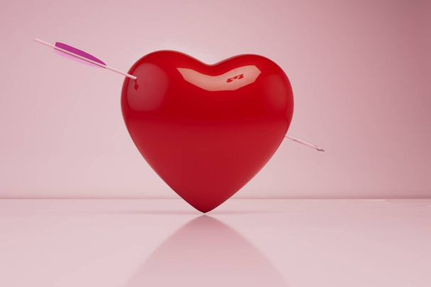 unhappy love concept. heart pierced by an arrow on a pastel background. 3d render. - Foto, imagen