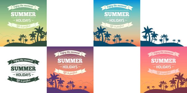 vacances d'été fond de voyage affiche avec coucher de soleil et palmiers illustration vectorielle
 - Vecteur, image