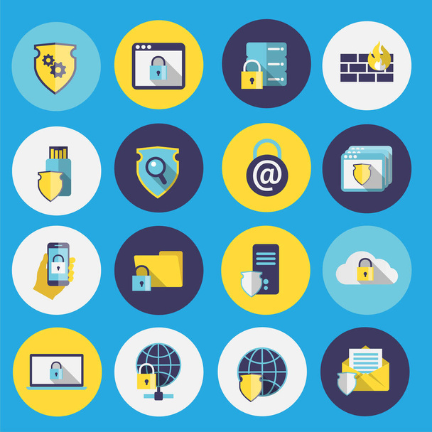 Information technology security flat icons set of computer mobile firewall protection isolated vector illustration - Vetor, Imagem