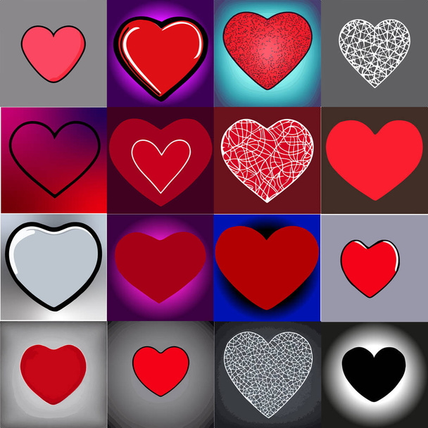 Heart Set, Symbol of Love and Valentines Day. Icon Isolated. . Vector illustration - Διάνυσμα, εικόνα