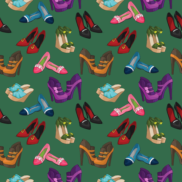 Бесшовная женская модная обувь рисунок фона векторной иллюстрации
 - Вектор,изображение