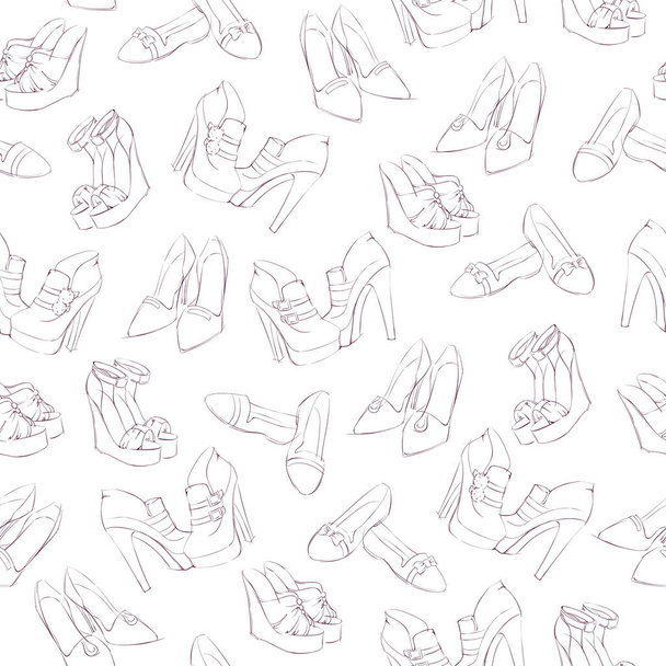 naadloze vrouw moderne schoenen schets patroon achtergrond vectorillustratie - Vector, afbeelding