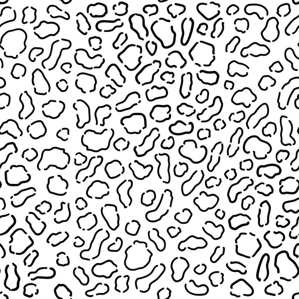 Vector seamless pattern with leopard skin. Black and white leopard spots. Monochrome leather wallpaper. Safari animals skin. Exotic clothes printing or wallpaper texture vector. Predators Camouflage. - Vector, Imagen
