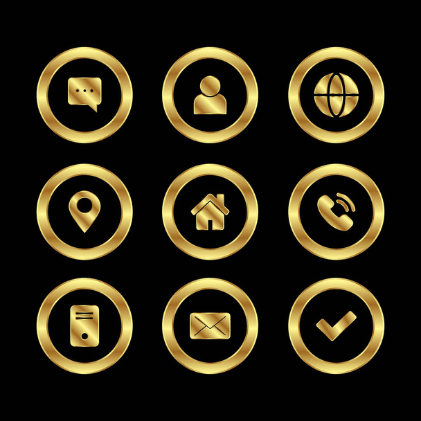 Розкішні золоті кругові значки. Сучасний золотий металевий контакт та колекція базових іконок
 - Вектор, зображення