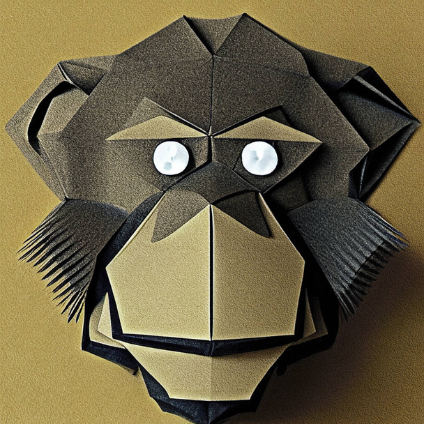 Representación 3D de la cabeza de mono en estilo de origami de papel - Foto, Imagen