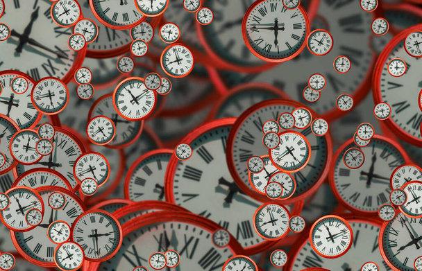 Grand ensemble de visages d'horloge vintage. Texture du temps, collection élégante. Illustration 3d. - Photo, image